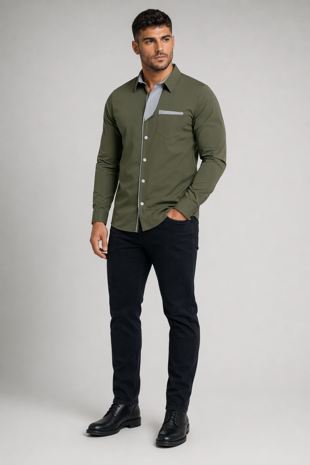 Plus Size dress shirt Army green