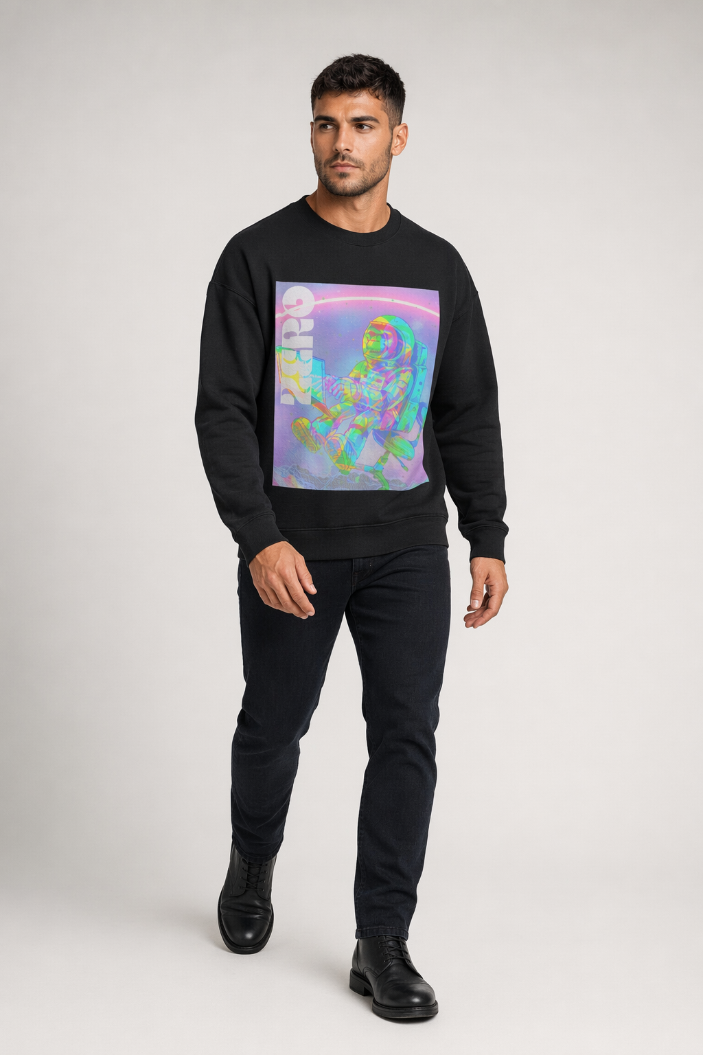 Space Monkey Graphic Sweatshirt for Men Black