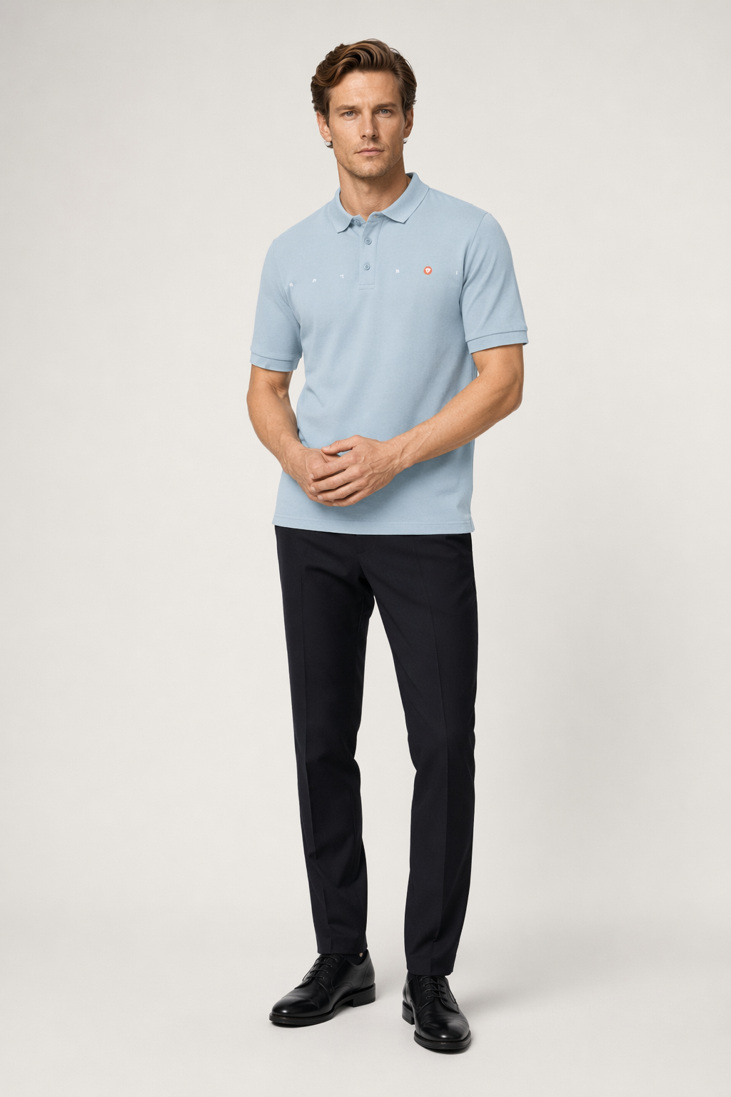 Men's Collared Shirt with Logo on the Chest BLUE