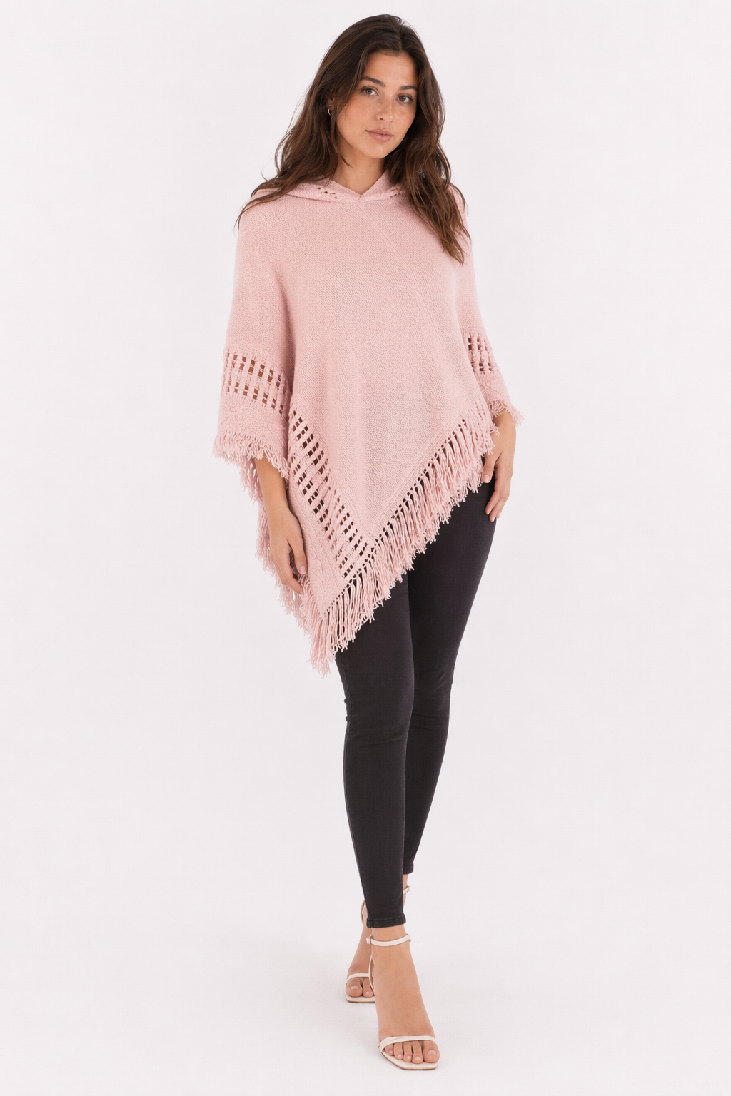 Women's Fringed Hooded Cape Pink
