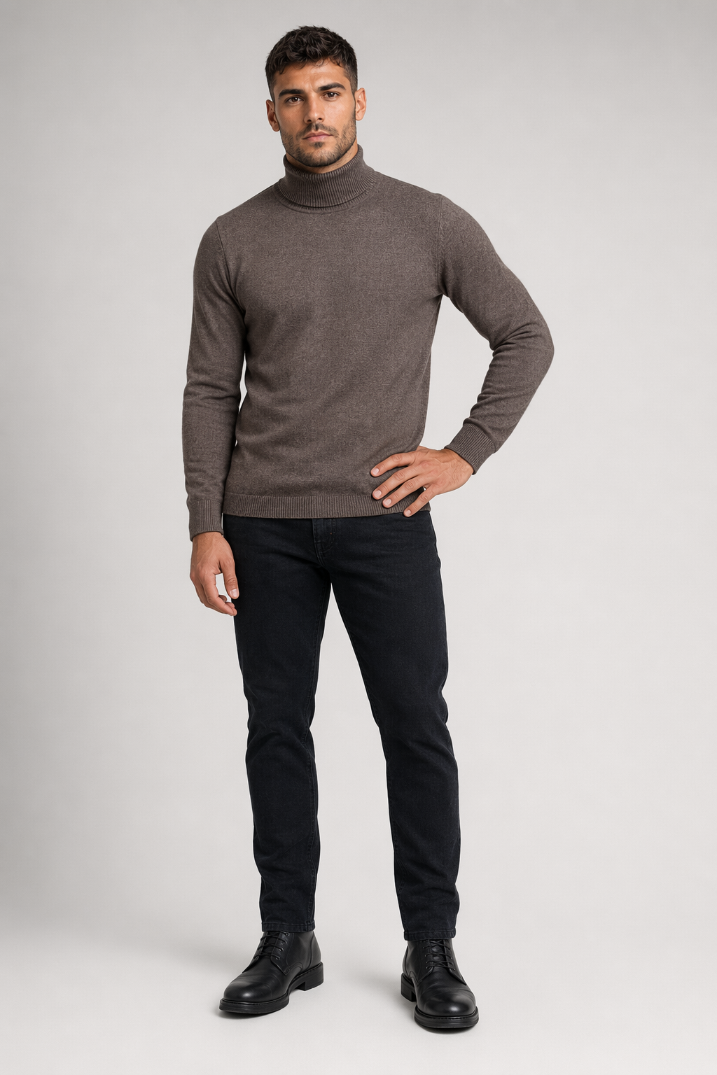 Slim-Fit Turtleneck Sweater for Men Khaki