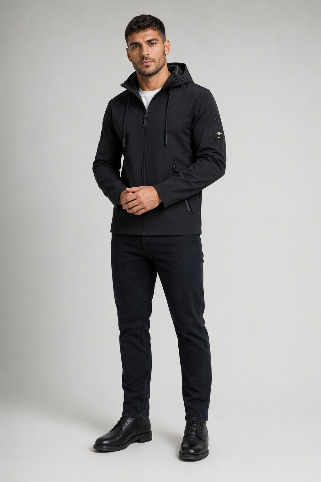Windproof Hooded Jacket for Men Black