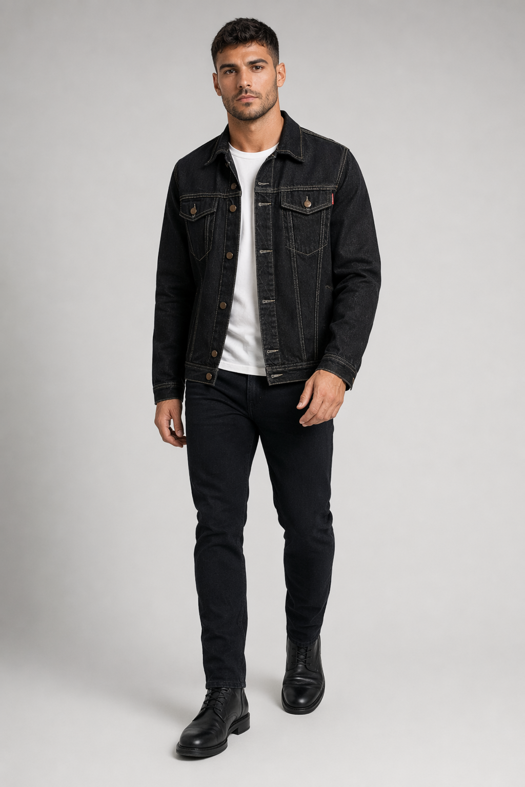 Trucker Style Men's Denim Jacket Black