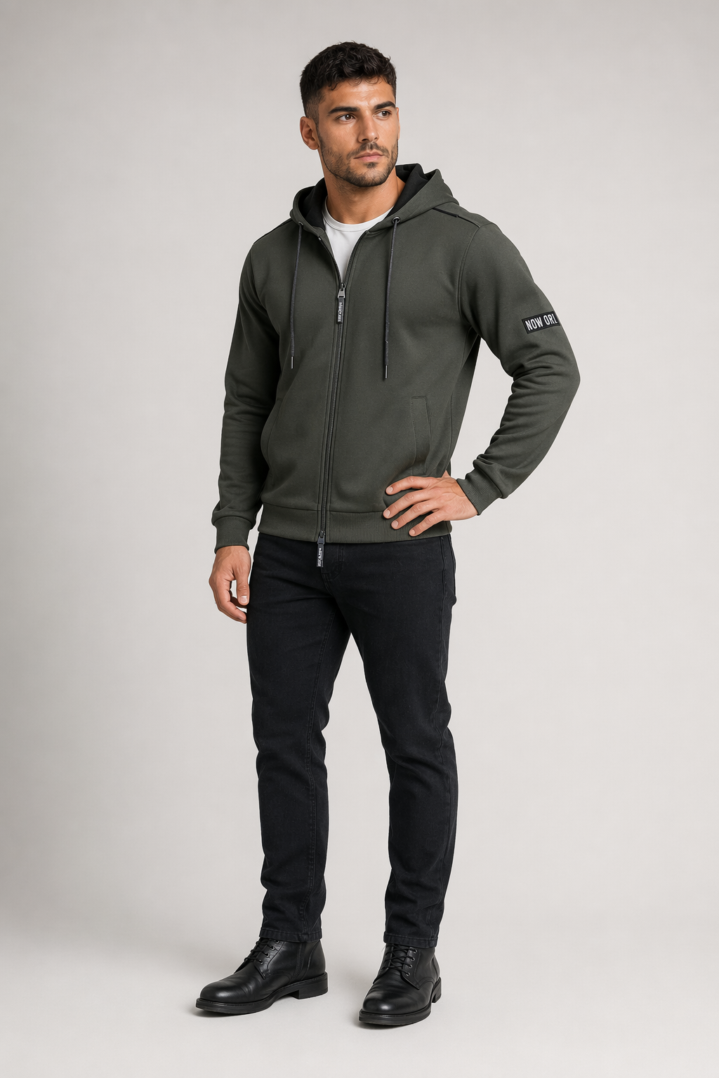 Casual Zip-Up Hoodie for Men Army Green