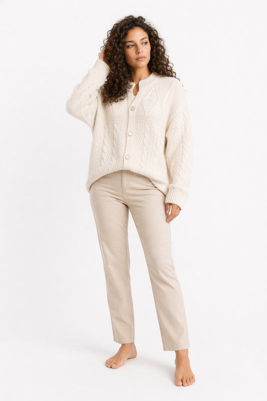 Patterned Women's Batwing Knit Cardigan Off White