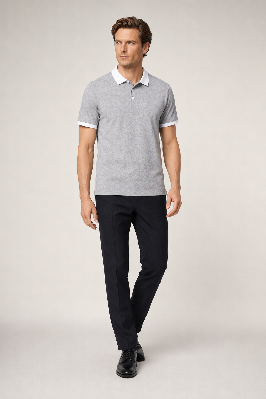 Contrast Collar Men's Polo Shirt Gray