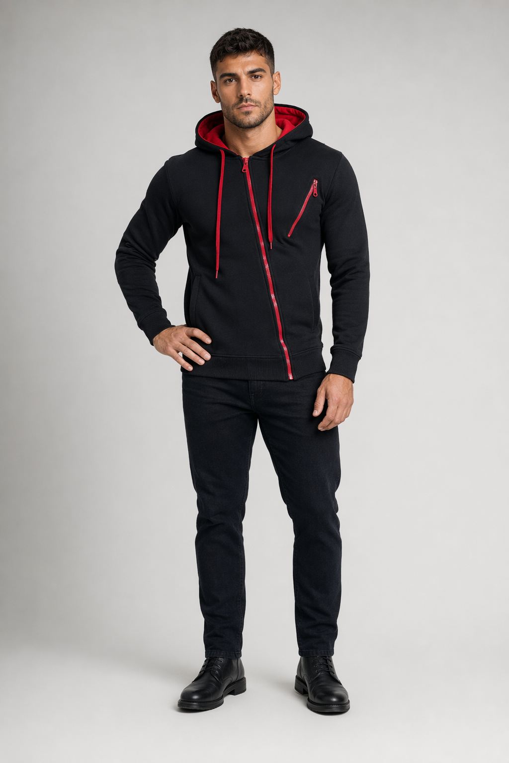 Hooded Jacket for Men with Zipper Black