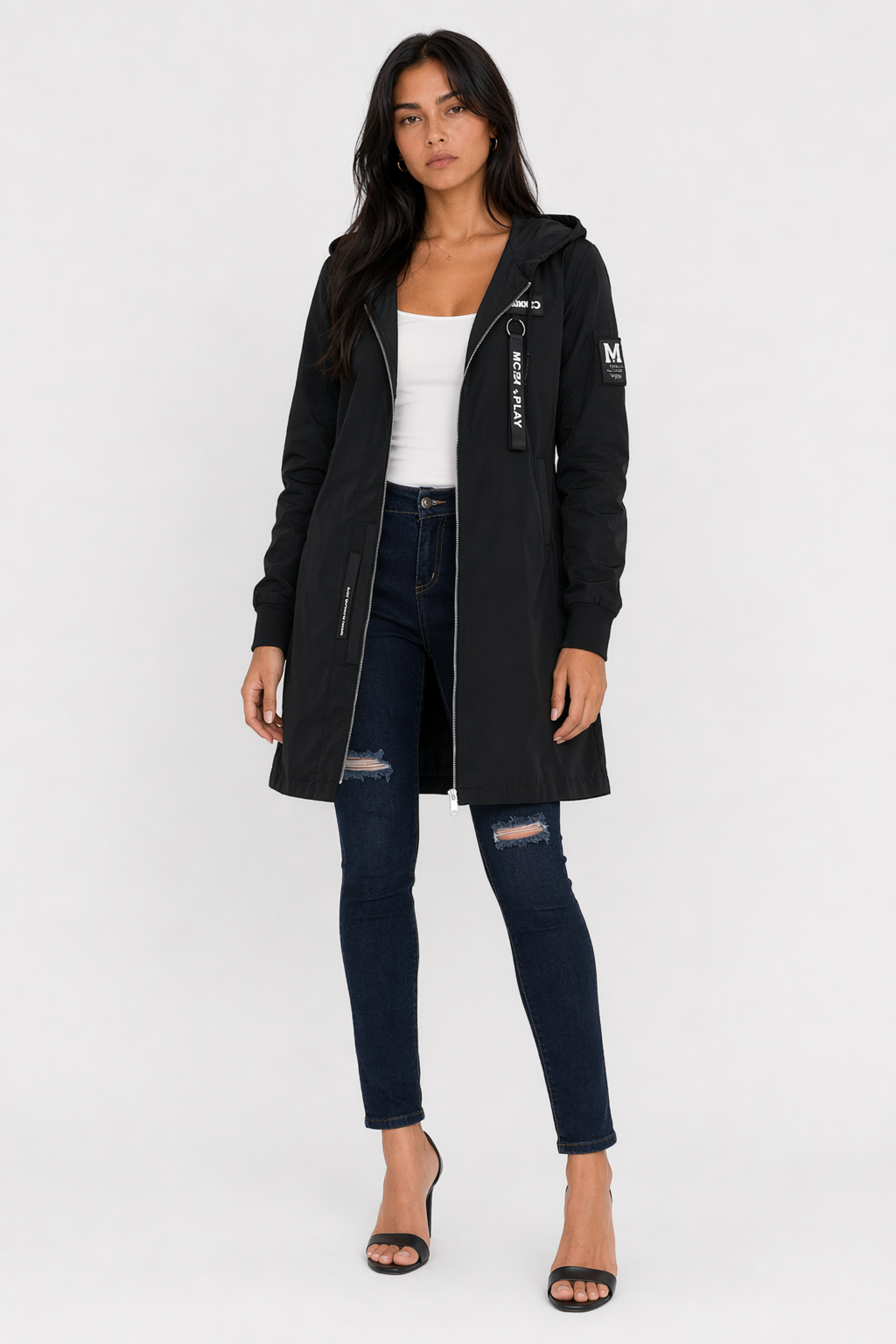 Casual Zip-Up Hooded Jacket for Women in Black Default
