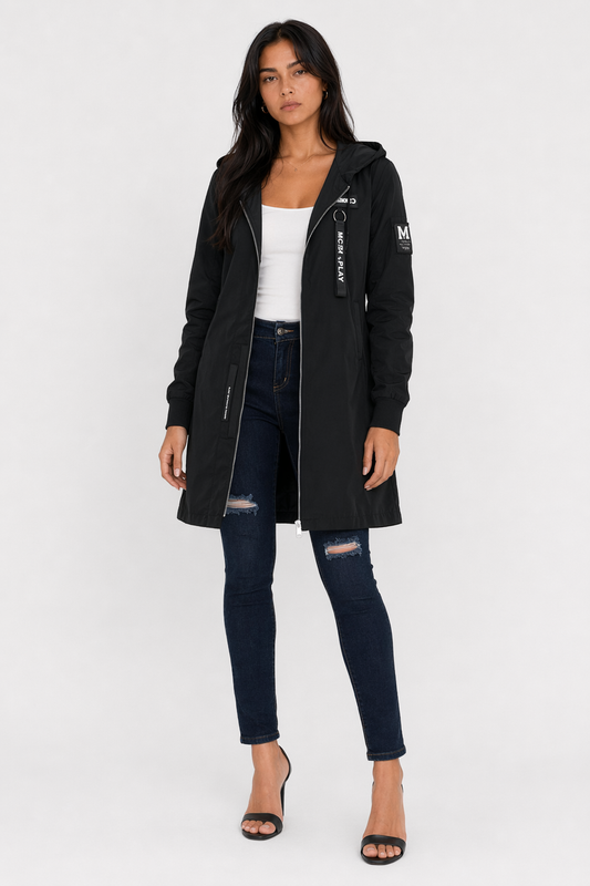 Casual Zip-Up Hooded Jacket for Women in Black Default