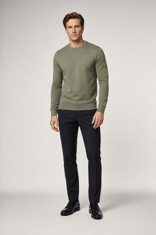 Round Neck Men's Sweatshirt with Sleeve Pocket Army Green
