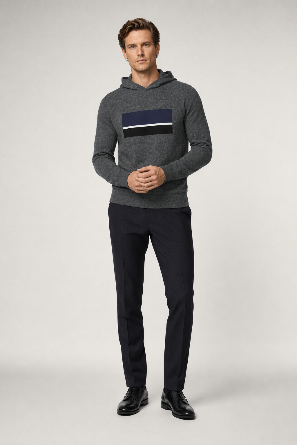 Multi-Stripe Hooded Sweater for Men Dark Heather