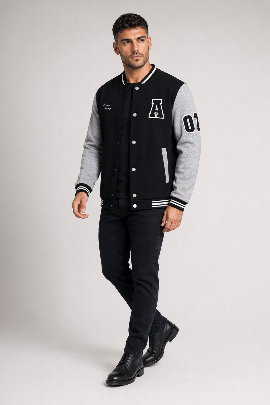 Two-Toned Men's Varsity Jacket Black
