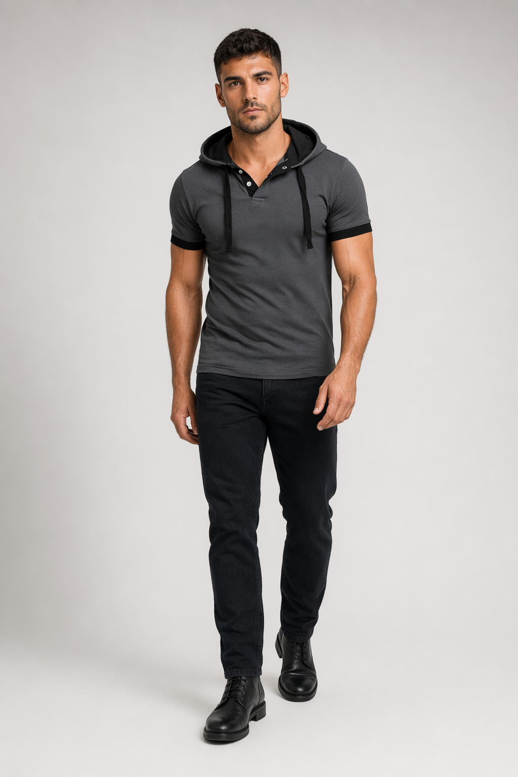 Short Sleeve Hooded Tee for Men Dark Gray