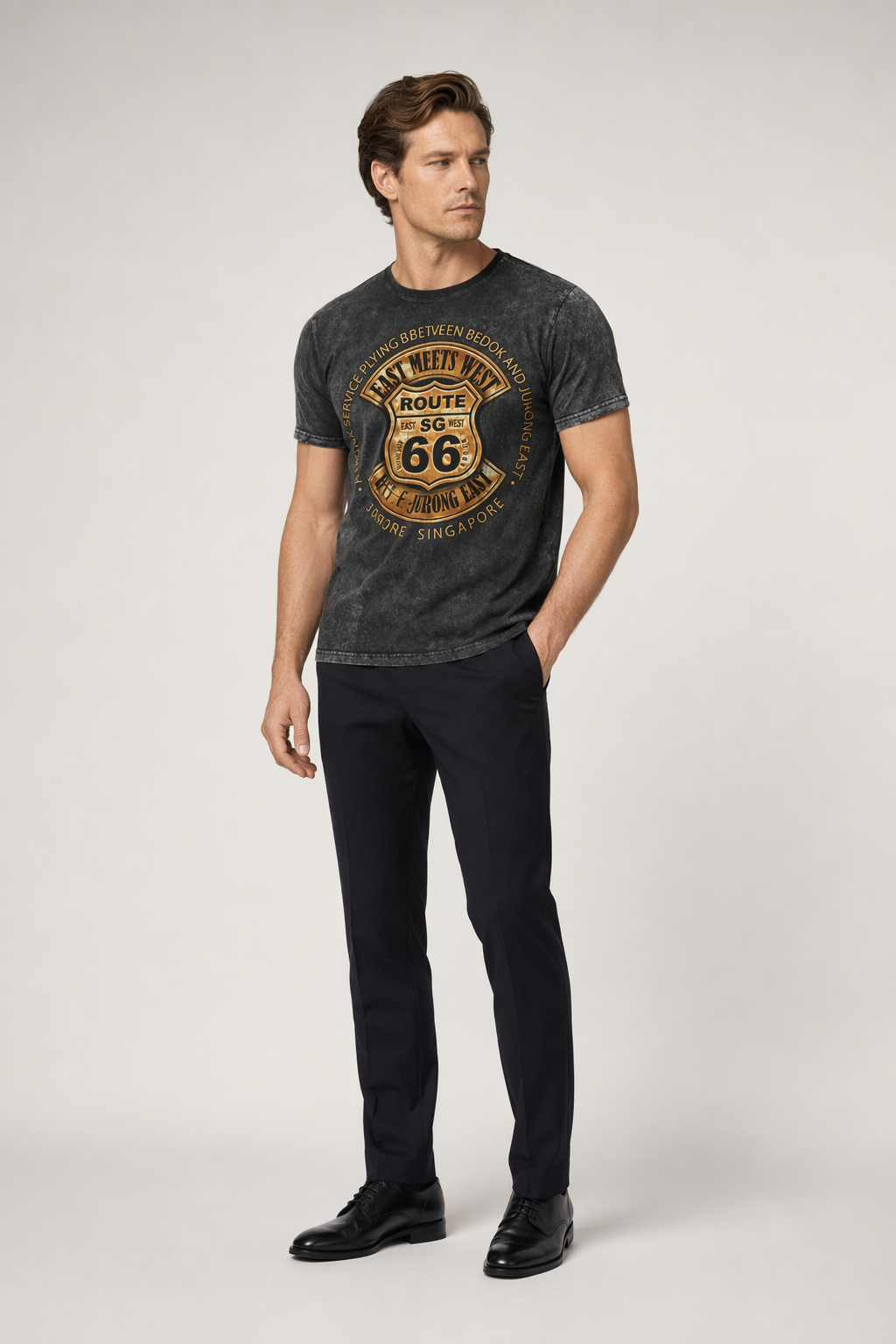 Logo Route 66 Print Men's Tee Gray