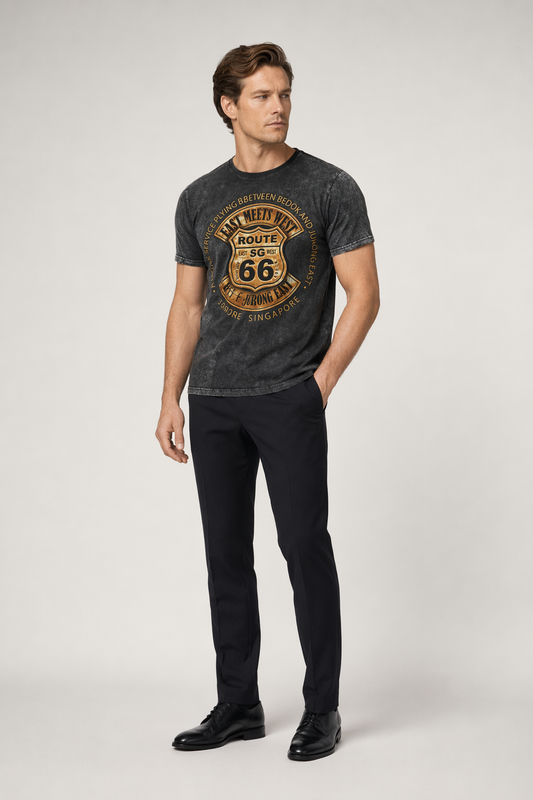 Logo Route 66 Print Men's Tee Gray