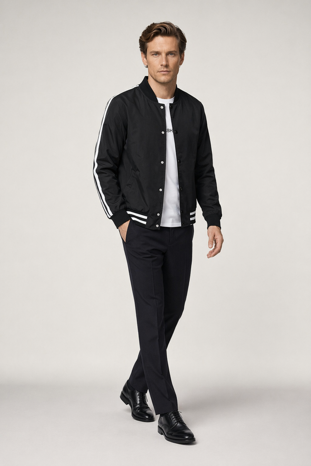 Baseball Jacket for Men with Stripes Black