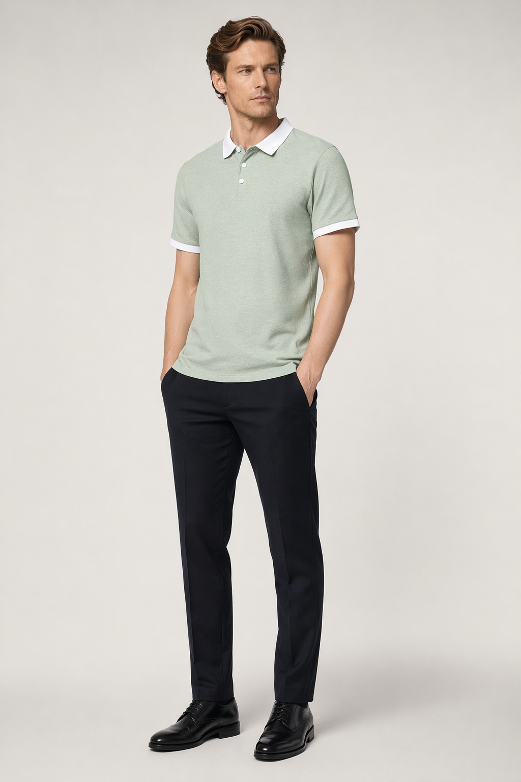 Contrast Collar Men's Polo Shirt Green