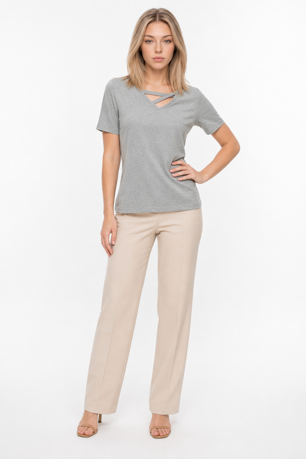 Korean V-Neck Women's Summer Blouse Gray