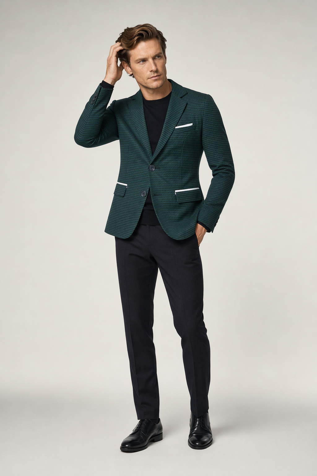 Houndstooth Pattern Men's Blazer Green