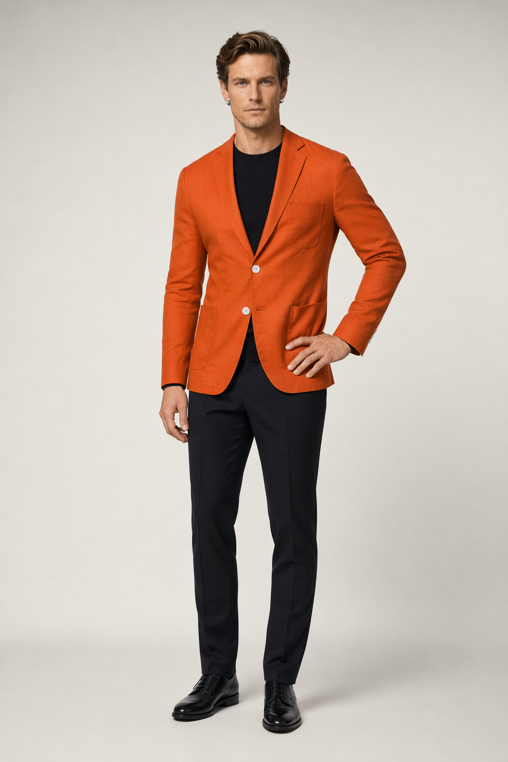 Linen Blazer for Men - Two Button Stylish Jacket Orange