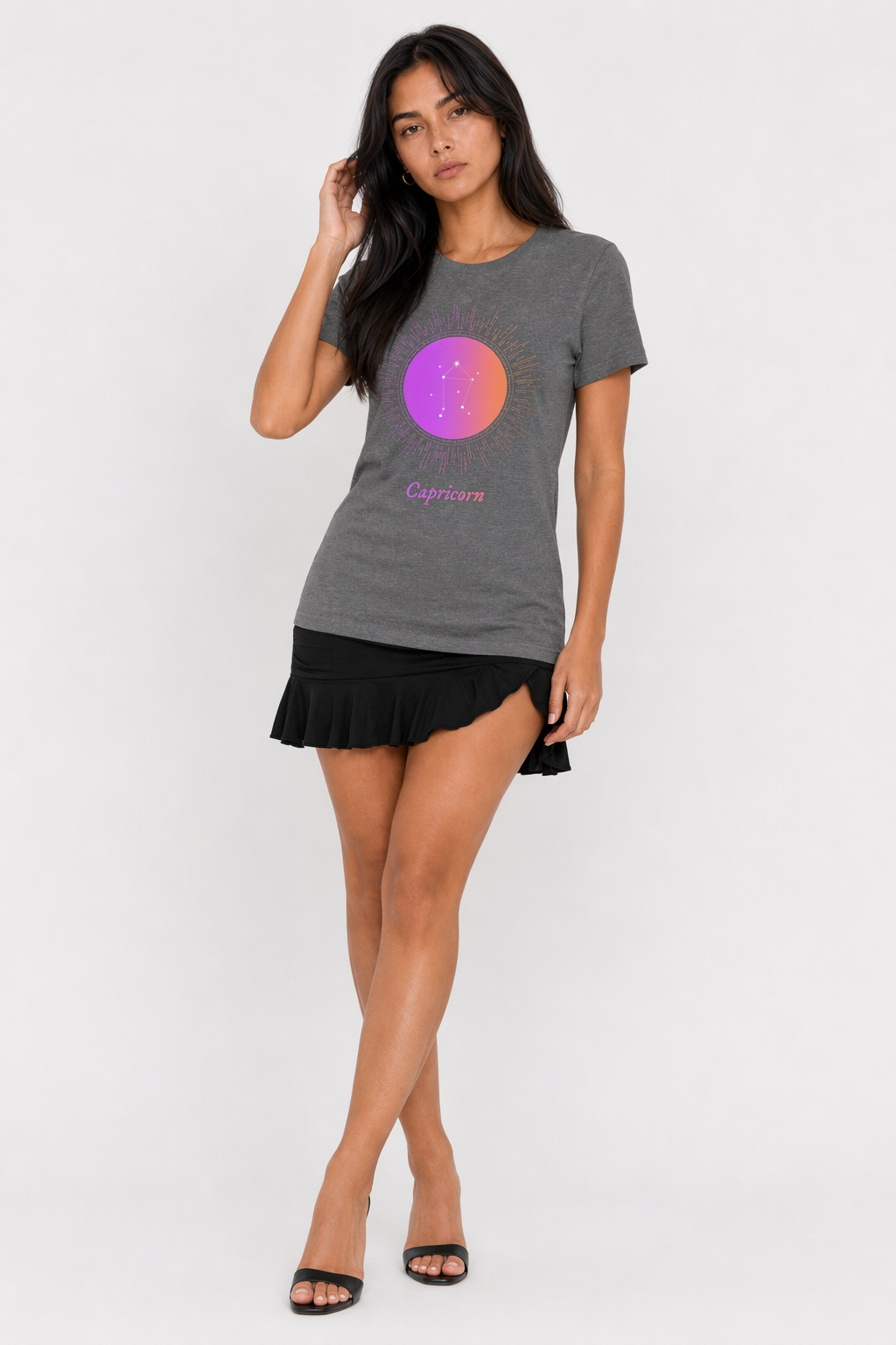 Gradient T-Shirt for Women with Capricorn Zodiac Sign Deep Heather