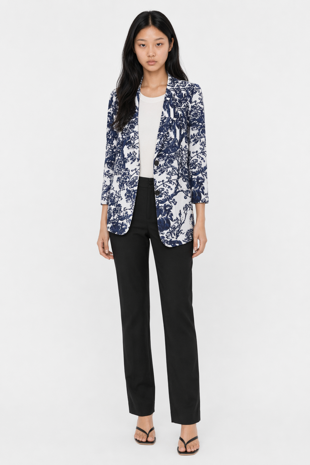 Floral Long Sleeve Blazer with Double Buttons for Women E