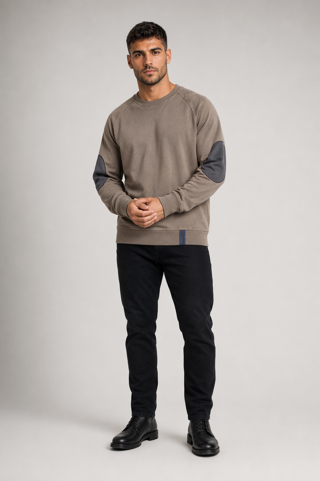 Contrasting Elbow Patch Men's Pullover Brown