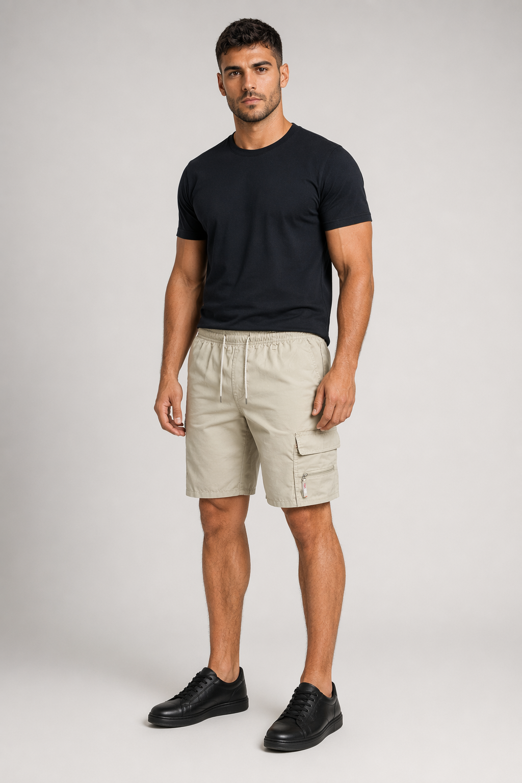 Summer Elastic Waist Men's Casual Shorts Beige