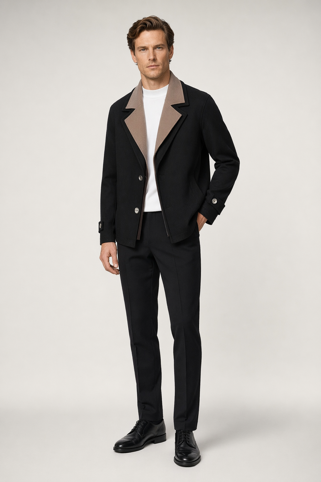 Two-Toned Jacket with Layered Appearance for Men Black