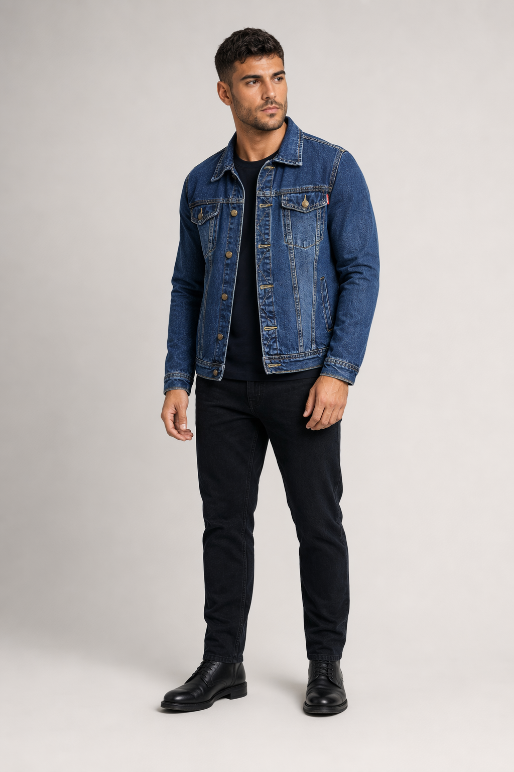 Trucker Style Men's Denim Jacket Dark Blue