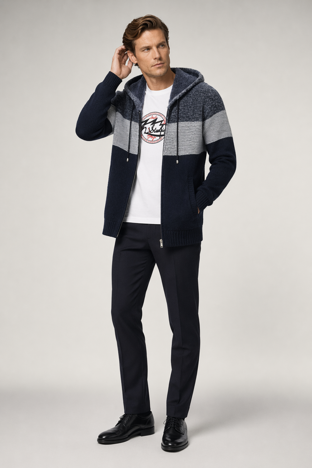 Men's Zip-Up Hooded Sweater Coat Navy