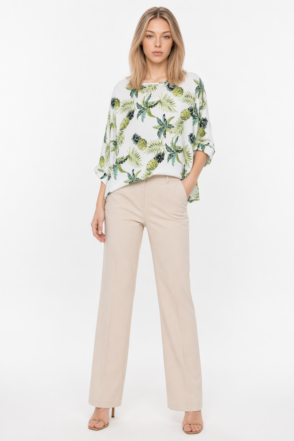 Batwing Top with Tropical Pineapple Print for Women Default