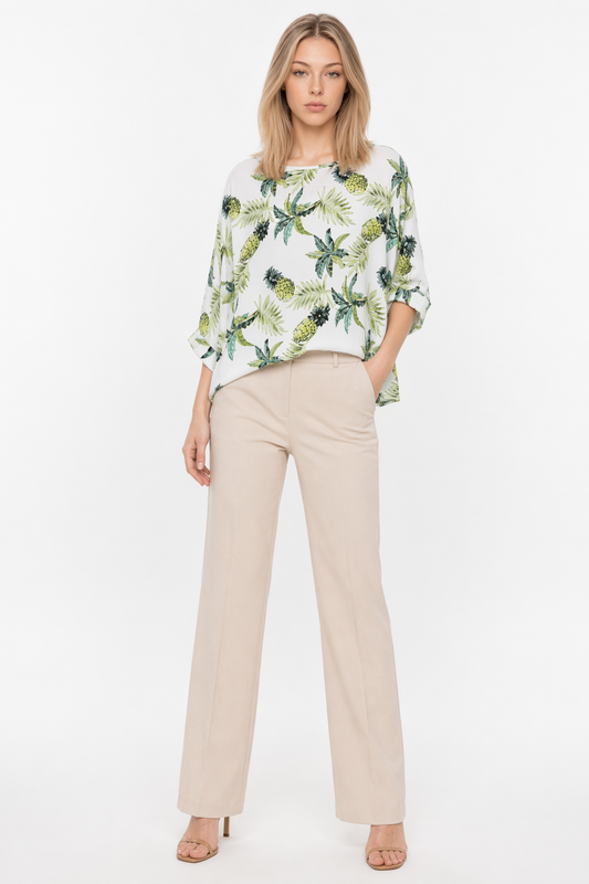 Batwing Top with Tropical Pineapple Print for Women Default