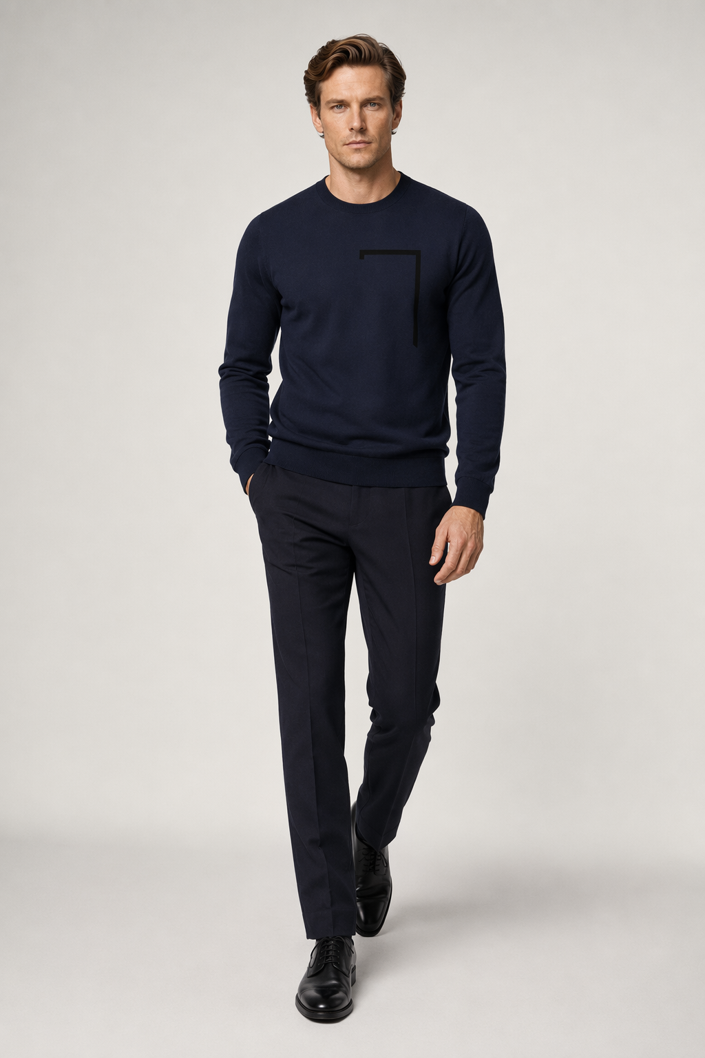 Angled Logo Crewneck Sweatshirt for Men Navy