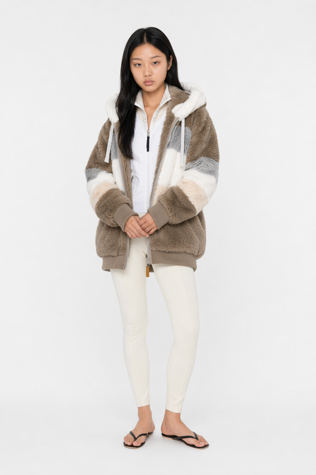 Winter Hooded Fleece Jacket for Women Khaki