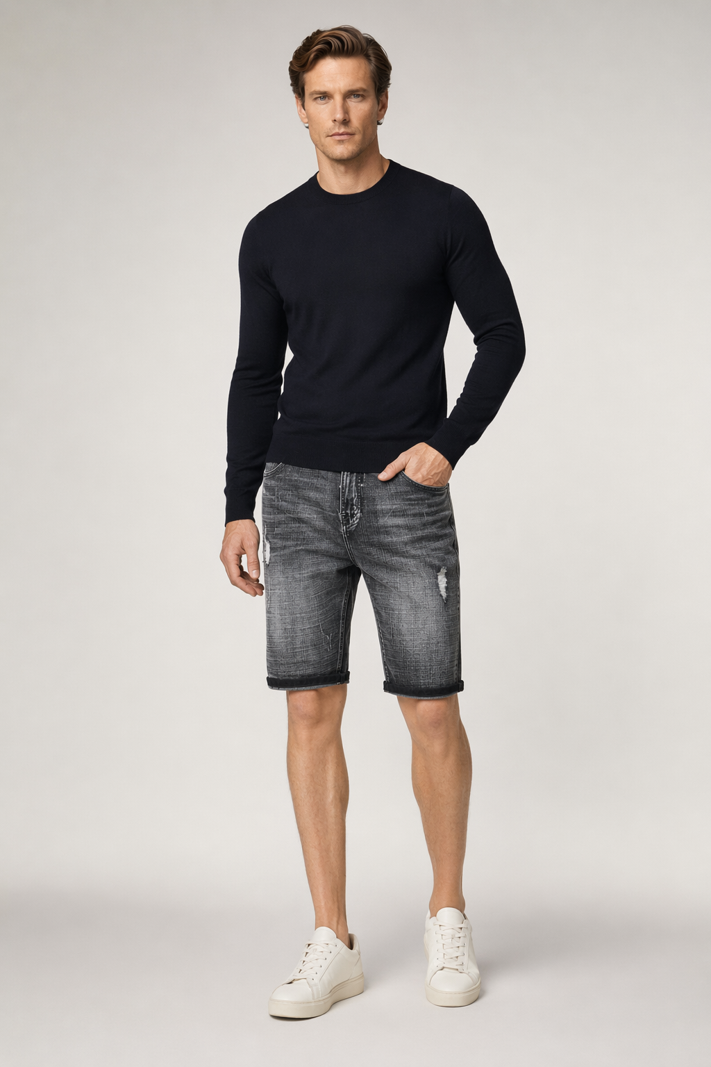 Denim Knee-Length Shorts for Men's Casual Wear Gray