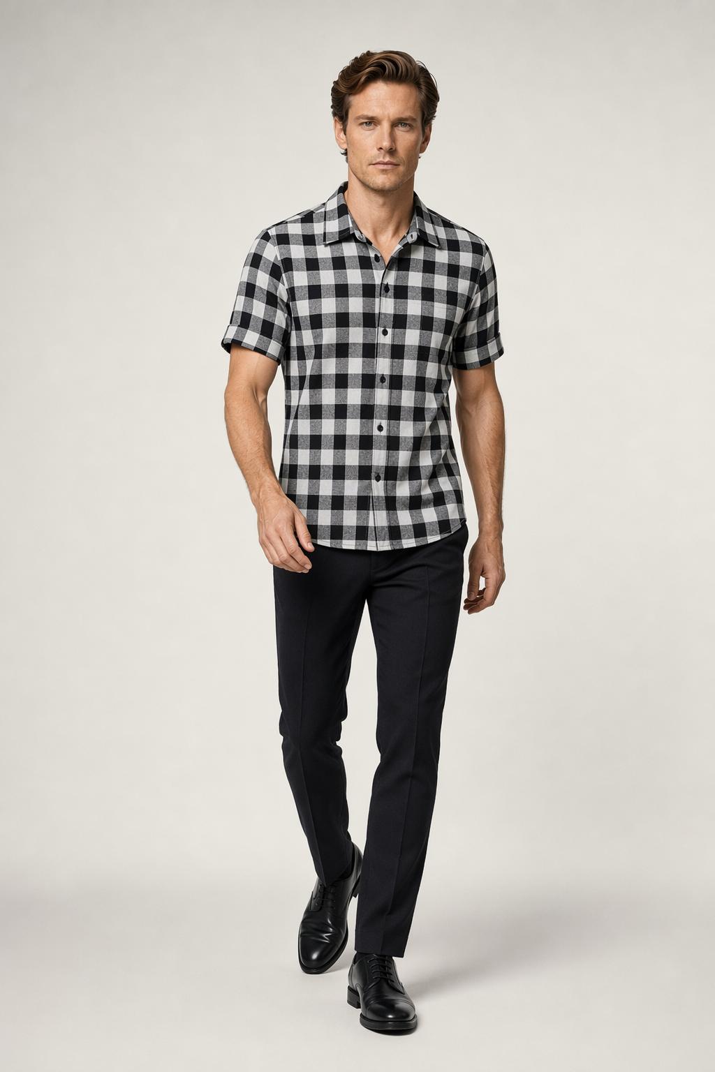 Checkered Short Sleeve Men's Shirt Black
