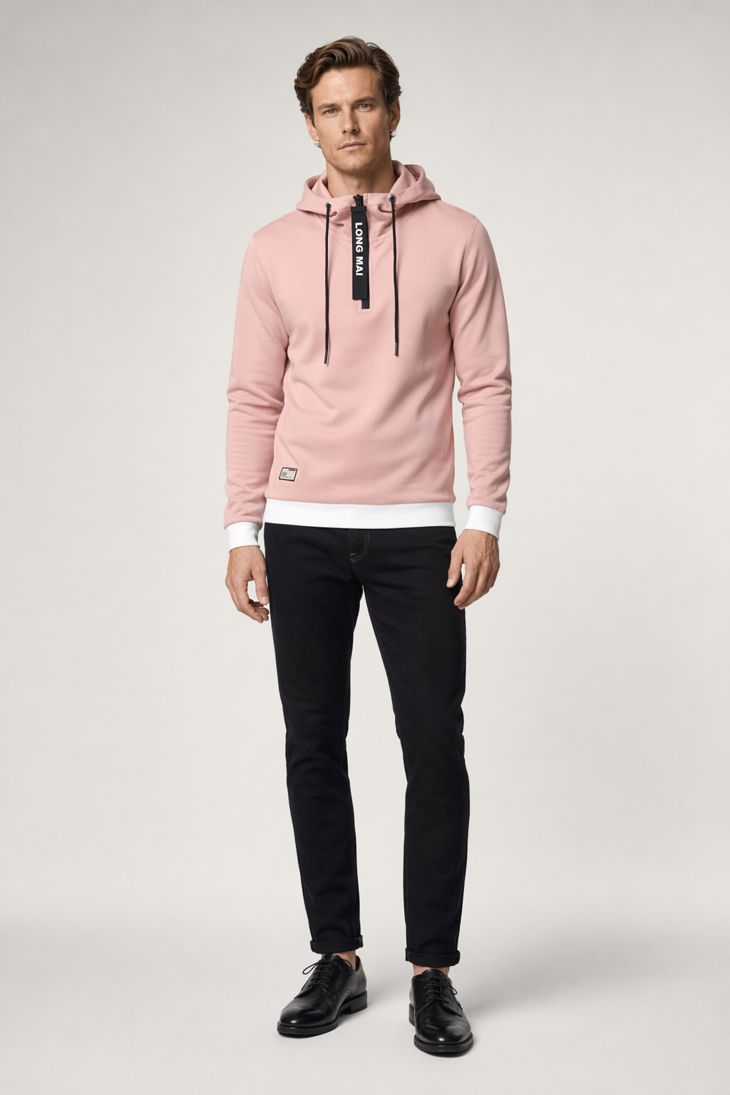 Zippered Men's Hooded Sweatshirt Pink