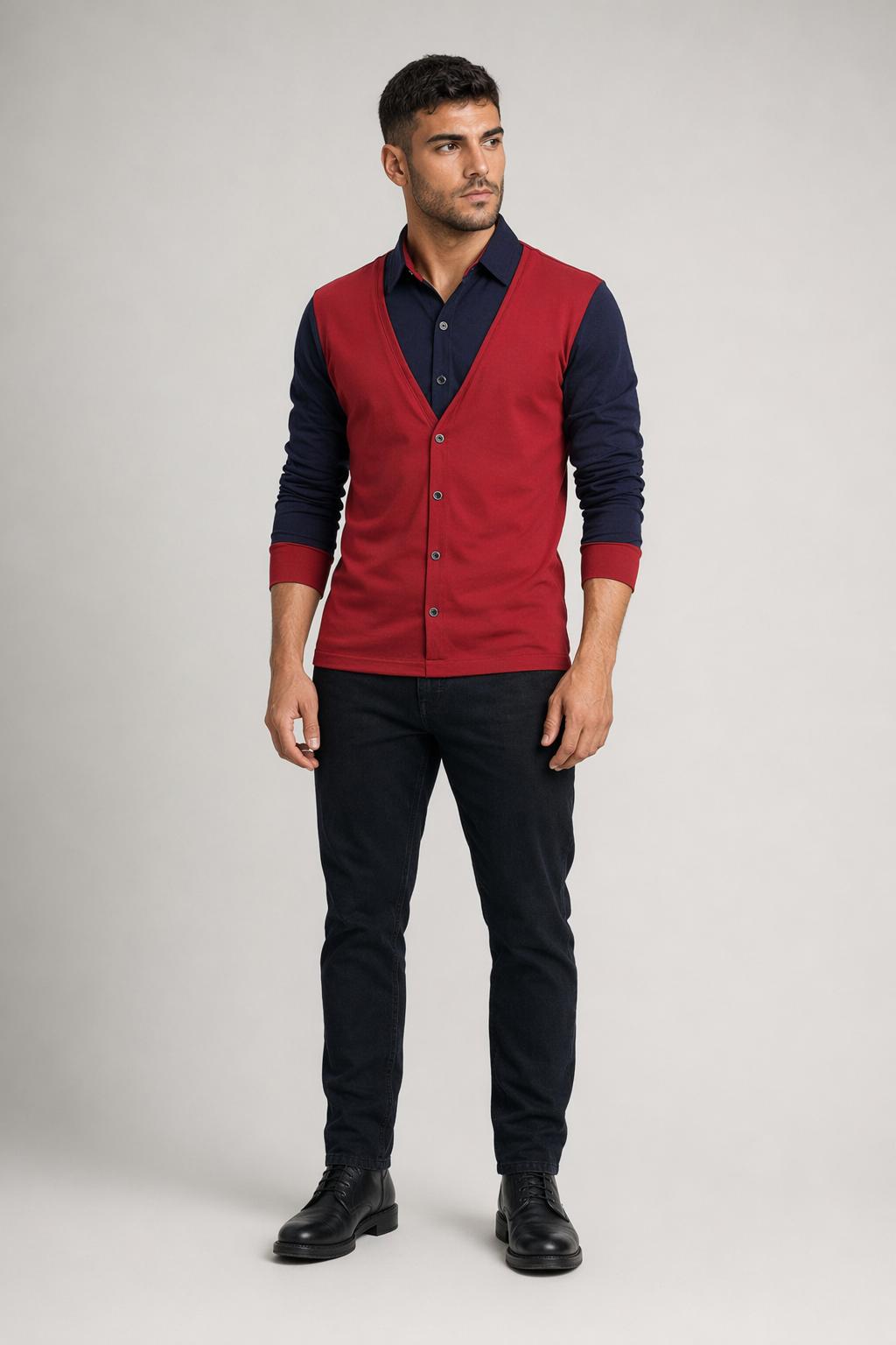 Vest-Enhanced Men's Layered Shirt Red