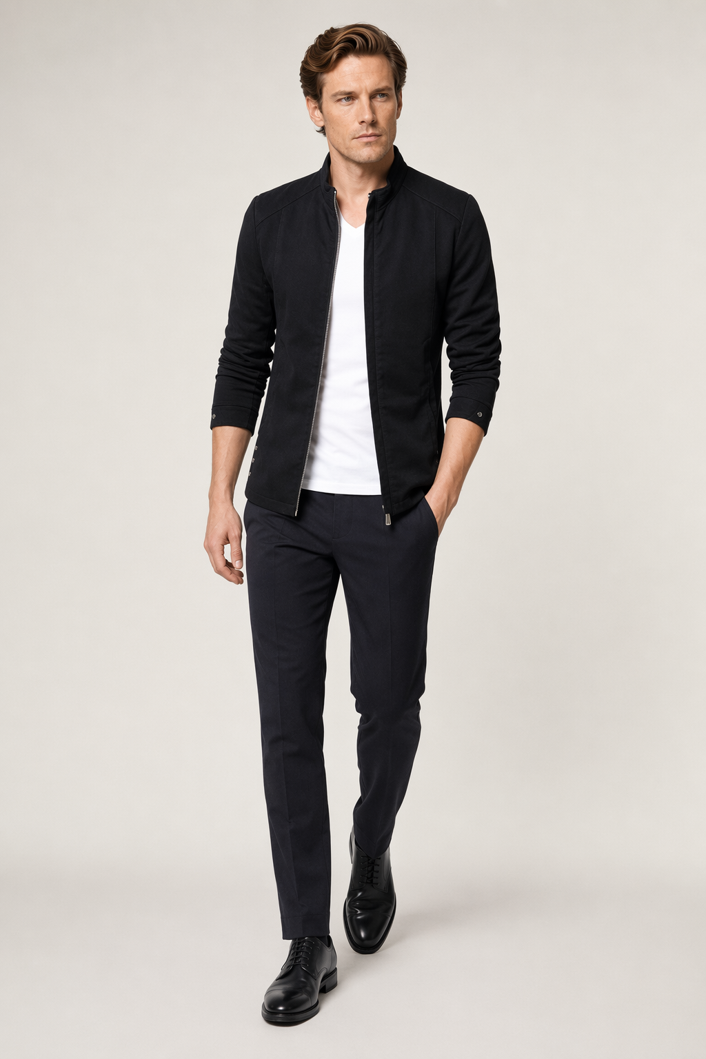 Black Slim Fit Men's Zip-Up Jacket Default