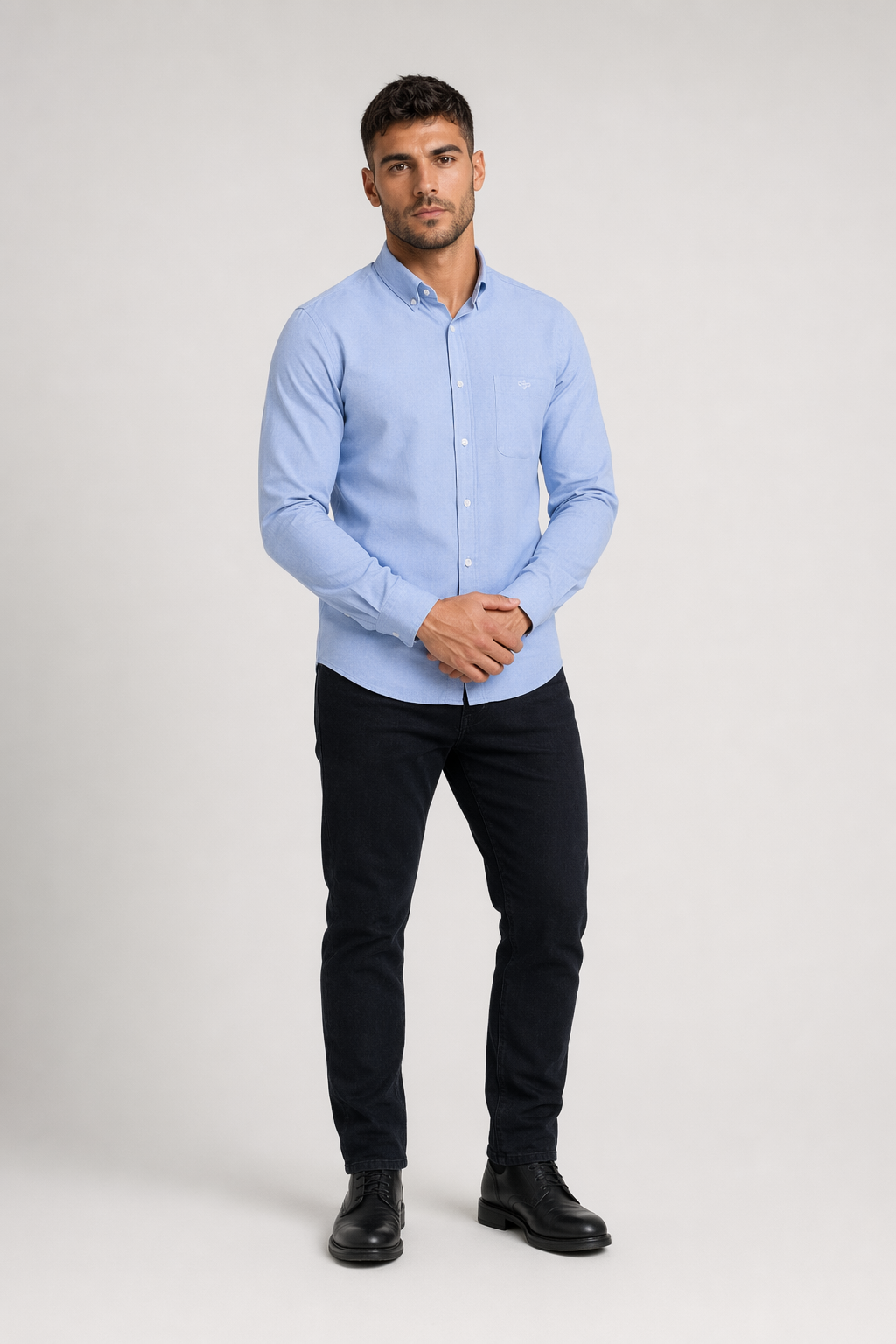 Sky Blue Men's Button-Up Shirt with Long Sleeves Default