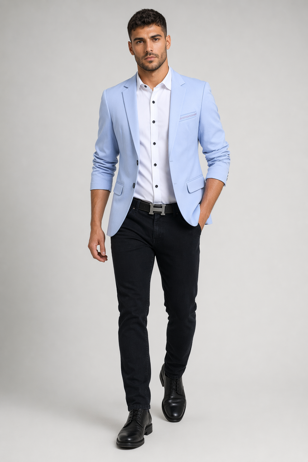 Slim Fit Men's Fashion Blazer in K-Style Sky Blue