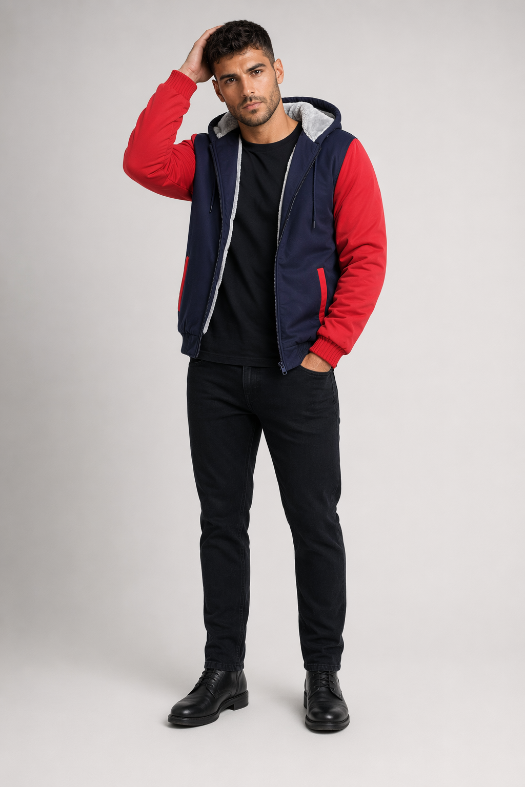 Winter-Lined Men's Zippered Hoodie Red