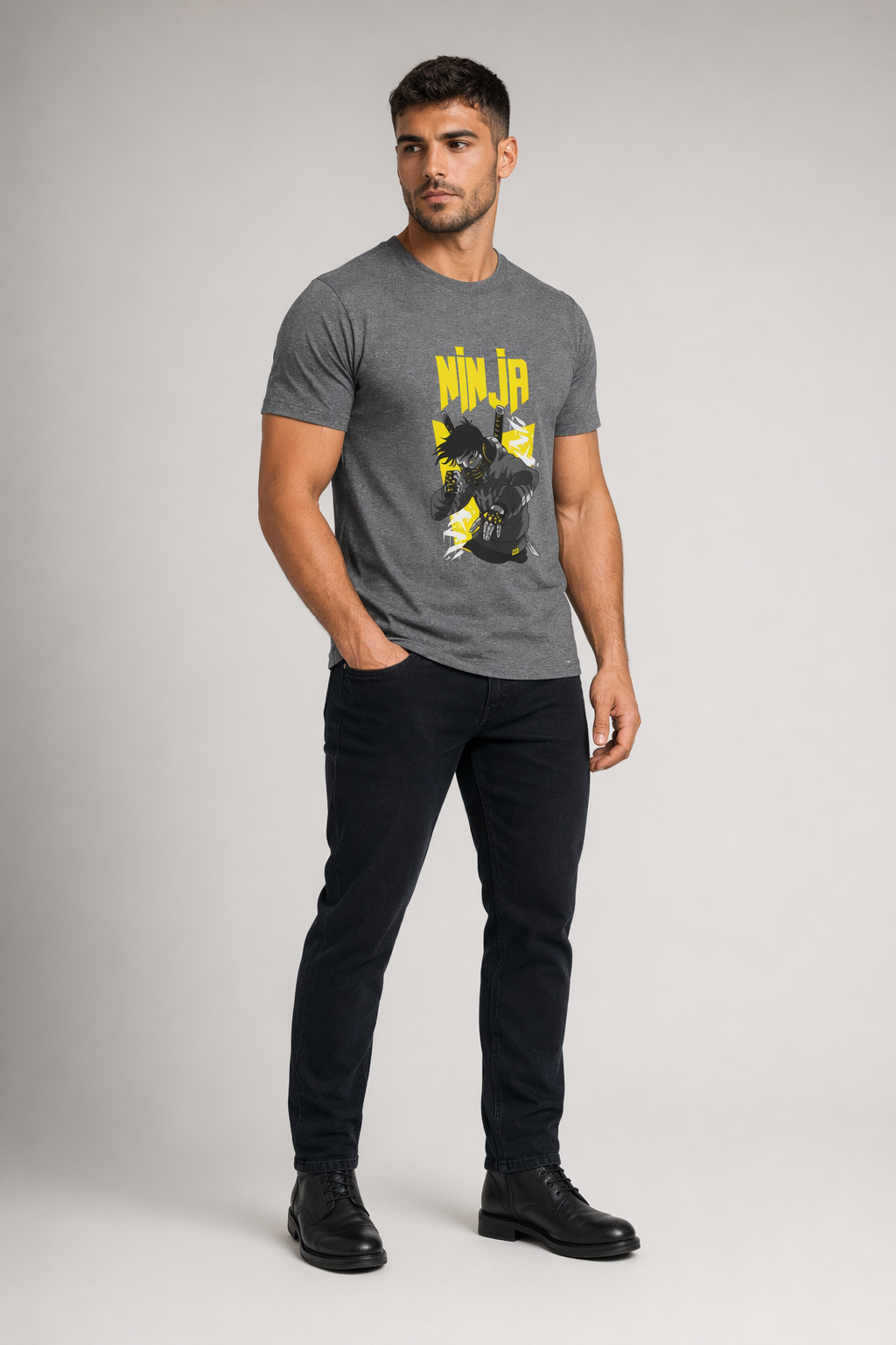 Ninja graphic tee for men Deep Heather