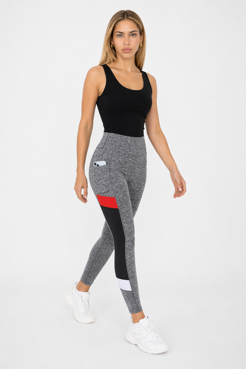 High Waisted Yoga Leggings with Dynamic Fit and Convenient Side Pockets Gray