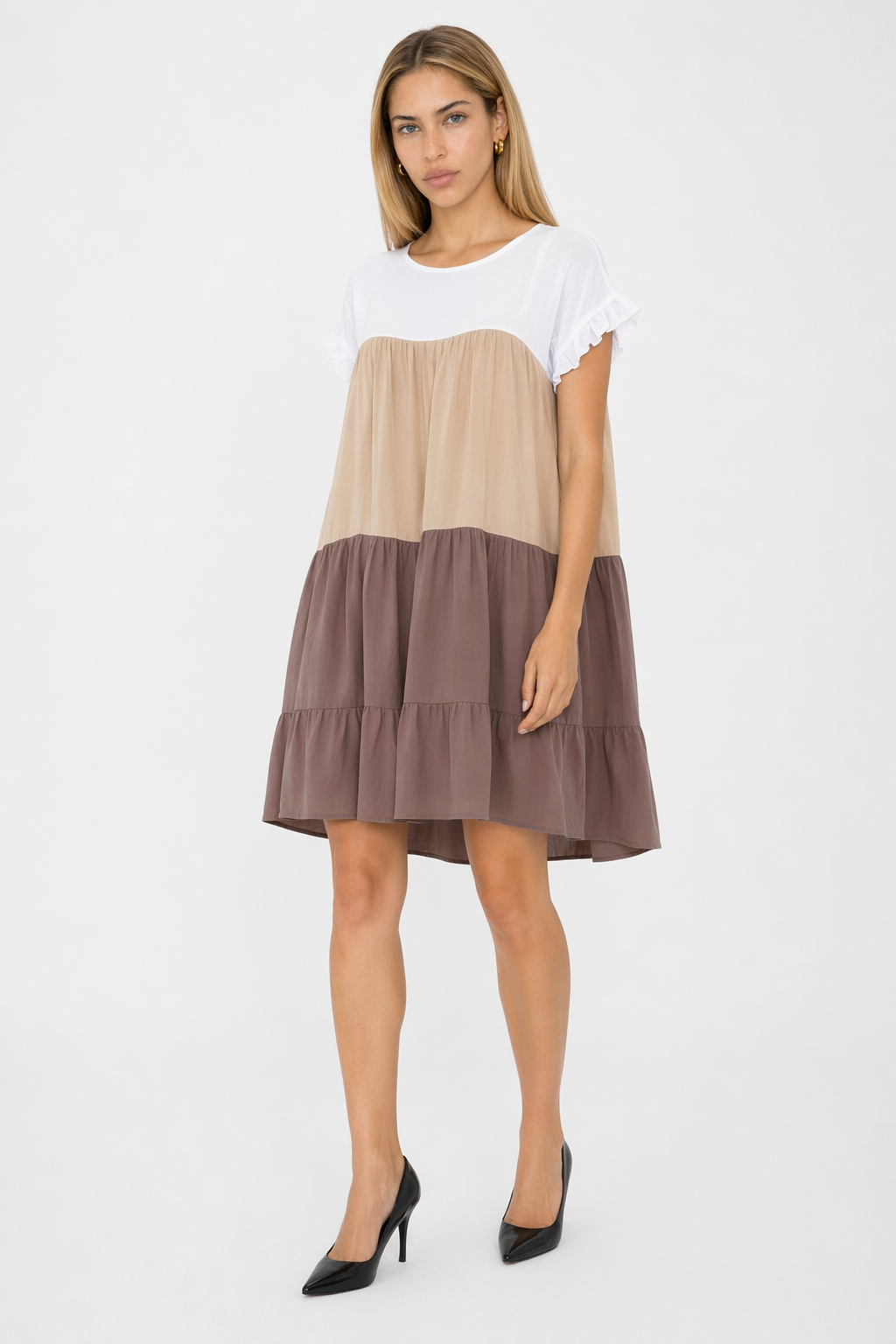 Colorful Ruffled Sleeve Summer Dress for Women Khaki