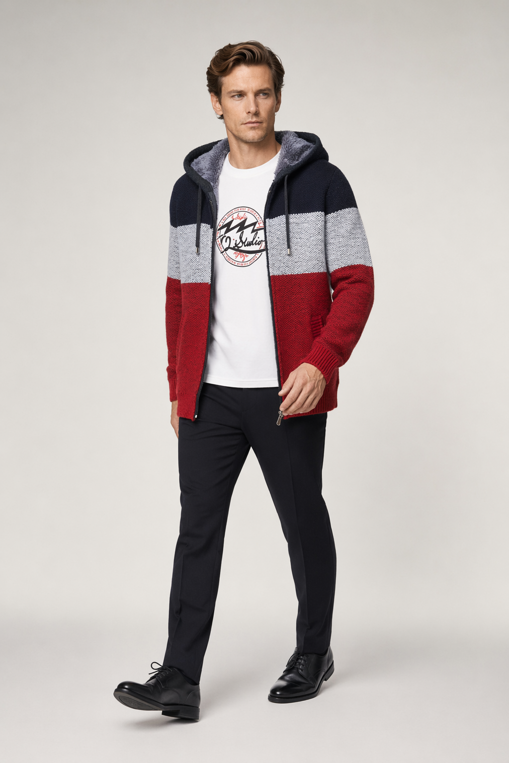 Men's Zip-Up Hooded Sweater Coat Red