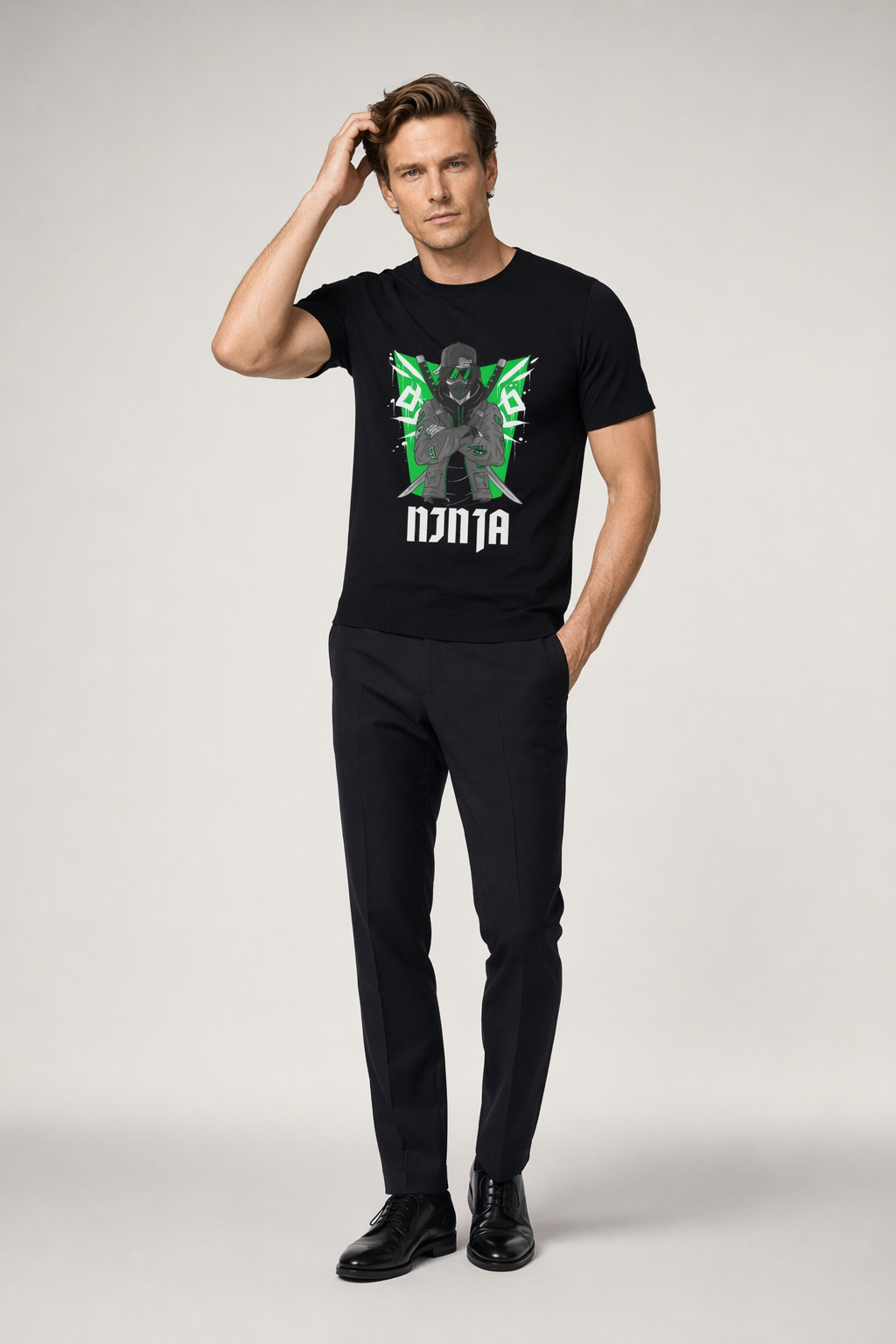 Green Ninja Graphic Tee for Men Solid Black Blend