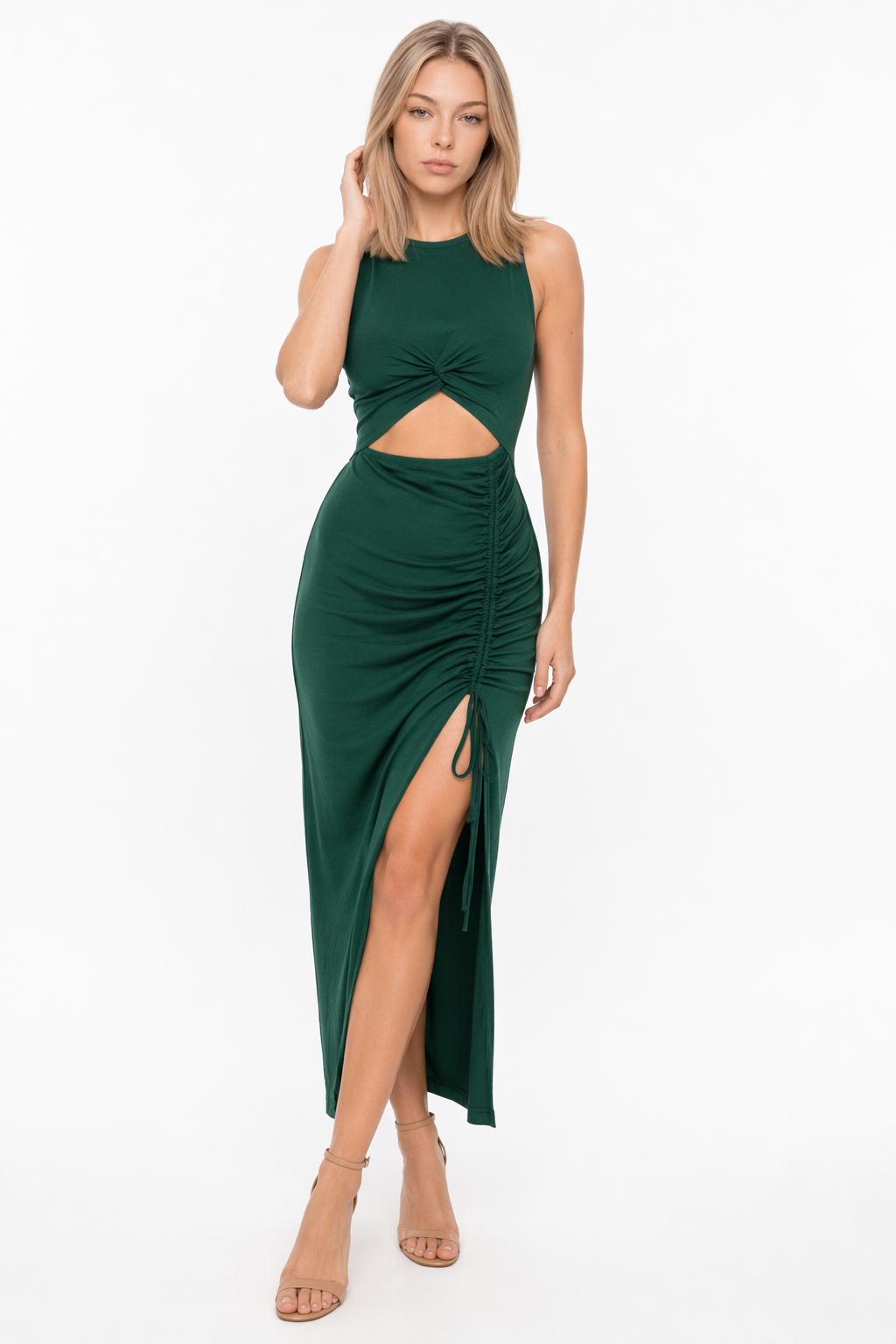 Knotted Slit Dress for Women Green