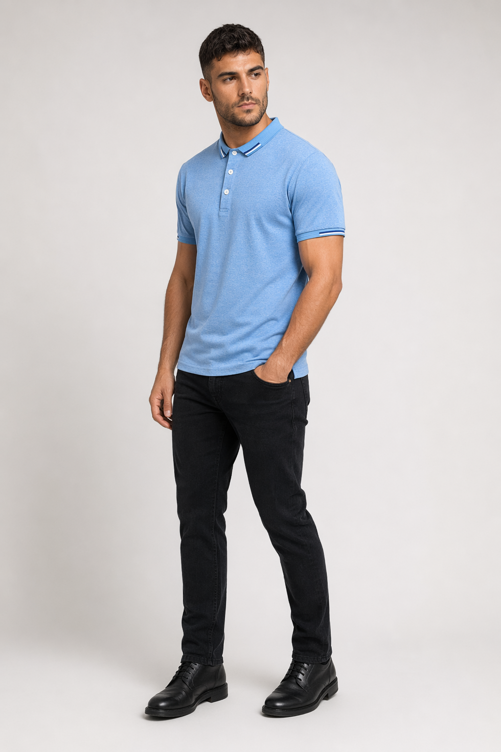 Short-Sleeved Polo Shirt for Men with Distinctive Collar Embellishments Blue